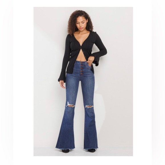 JUST IN/ MARLIE HIGH RISE DISTRESSED BELL BOTTOM DENIM - Picture 2 of 11